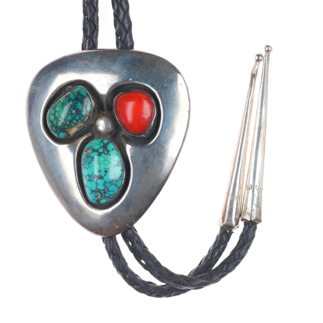 Carl Allen Begay (1912-1972) Navajo sterling silver turquoise/coral bolo tie
