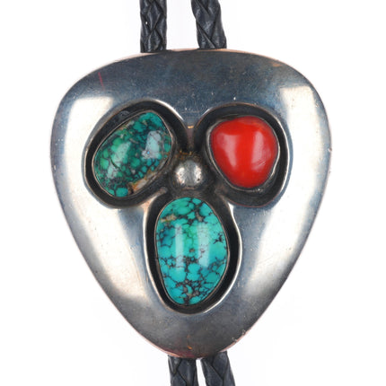 Carl Allen Begay (1912-1972) Navajo sterling silver turquoise/coral bolo tie