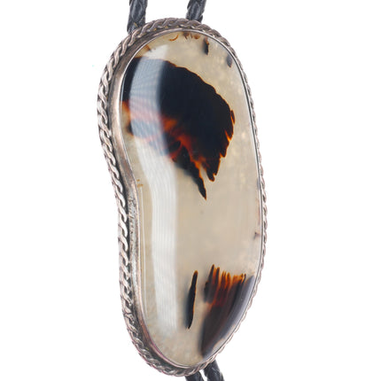 c1950's Big Vintage Navajo sterling silver Montana agate bolo tie