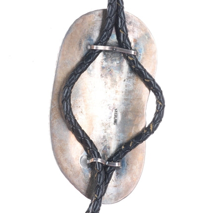 c1950's Big Vintage Navajo sterling silver Montana agate bolo tie
