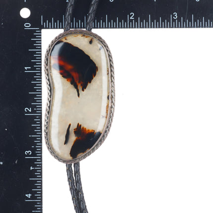 c1950's Big Vintage Navajo sterling silver Montana agate bolo tie