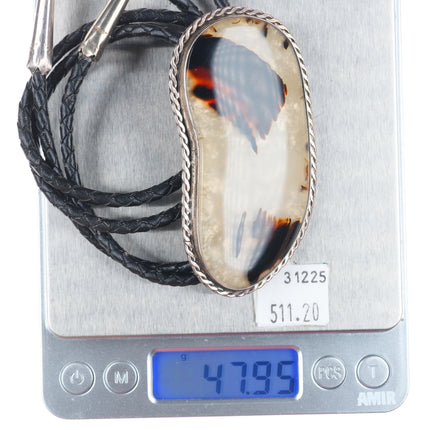 c1950's Big Vintage Navajo sterling silver Montana agate bolo tie