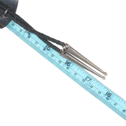 1950's Navajo hand stamped sterling silver green turquoise bolo tie