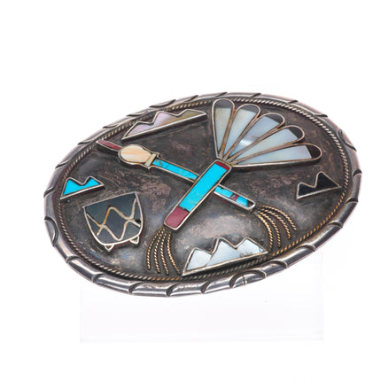 Sibert-Janita Kallestewa Zuni Vintage sterling silver channel inlay belt buckle
