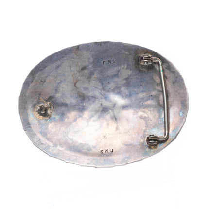 Sibert-Janita Kallestewa Zuni Vintage sterling silver channel inlay belt buckle