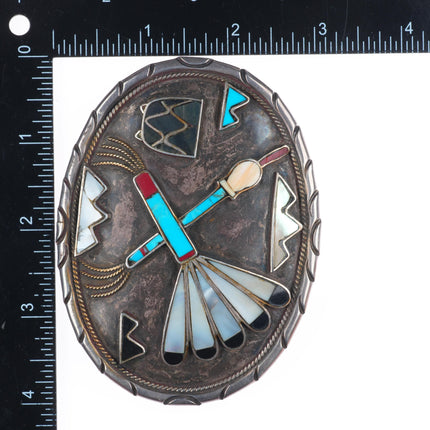 Sibert-Janita Kallestewa Zuni Vintage sterling silver channel inlay belt buckle