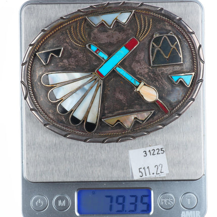 Sibert-Janita Kallestewa Zuni Vintage sterling silver channel inlay belt buckle