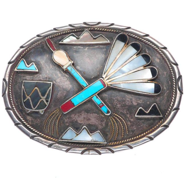 Sibert-Janita Kallestewa Zuni Vintage sterling silver channel inlay belt buckle