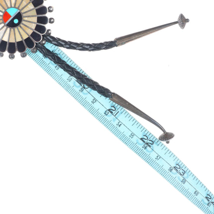 Victoria Unkestine Zuni sterling silver shell/turquoise sunface bolo tie