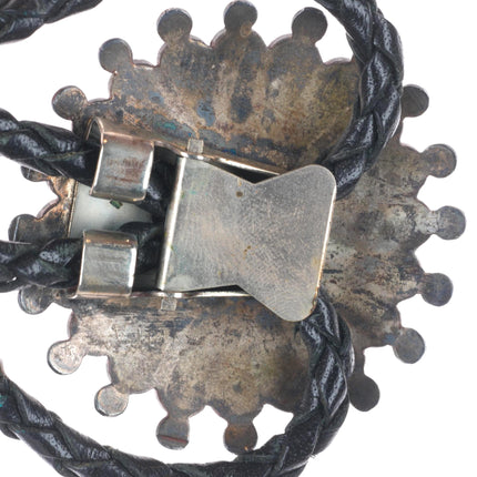 Victoria Unkestine Zuni sterling silver shell/turquoise sunface bolo tie
