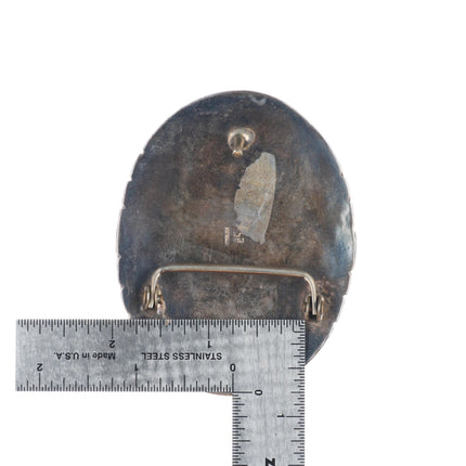 Vintage ES Navajo sterling silver 3 stone turquoise belt buckle fancy feathers