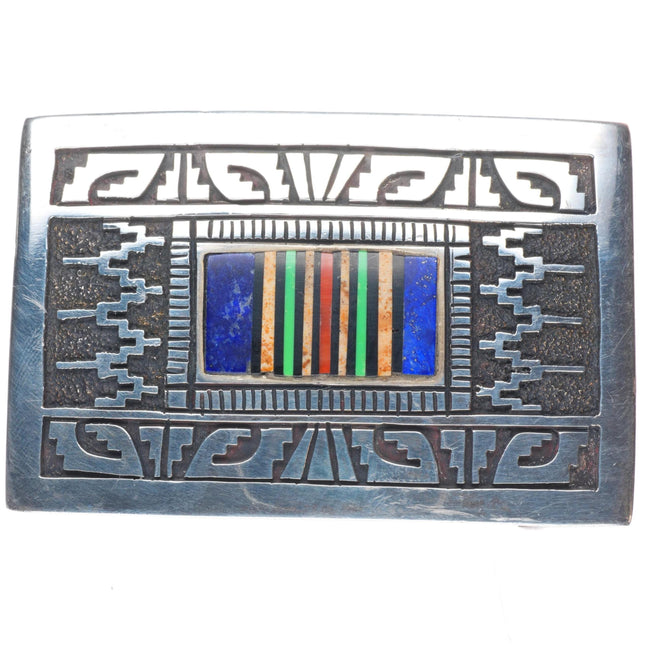 Vintage Richard Begay Navajo sterling silver, lapis, coral inlay belt buckle