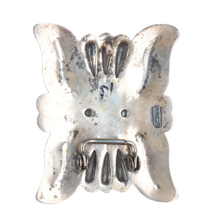 Vintage Navajo sterling silver mustache repousse style turquoise belt buckle