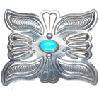 Vintage Navajo sterling silver mustache repousse style turquoise belt buckle
