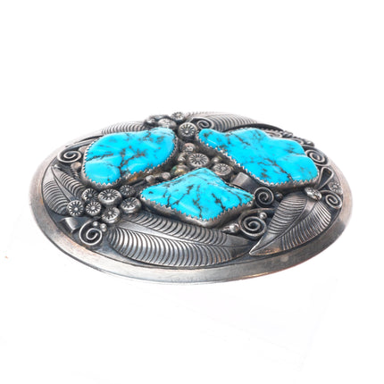 Thomas Nez Navajo sterling silver high grade Kingman turquoise belt buckle