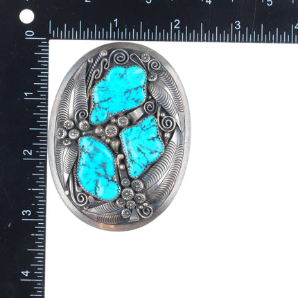 Thomas Nez Navajo sterling silver high grade Kingman turquoise belt buckle