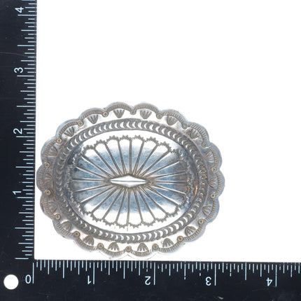 Marcella James Navajo sterling silver concho style deep stamped belt buckle