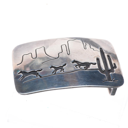 Vintage Navajo sterling silver horses/Saguaro cactus belt buckle