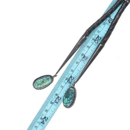 c1970 Heavy Vintage WM Navajo sterling silver ram bolo tie w/nice turquoise