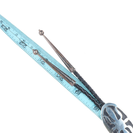 Vintage Navajo sterling silver ketoh design overlay style bolo tie