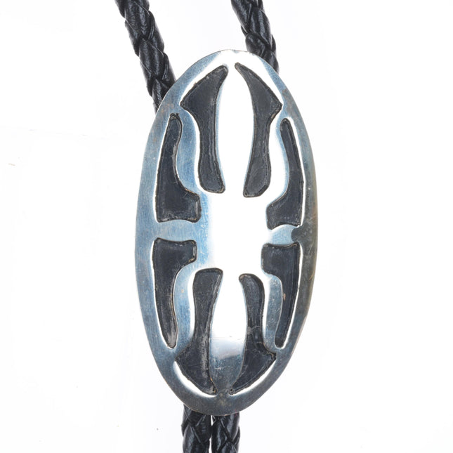 Vintage Navajo sterling silver ketoh design overlay style bolo tie