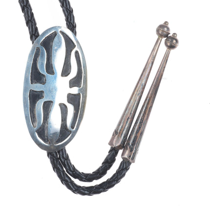 Vintage Navajo sterling silver ketoh design overlay style bolo tie