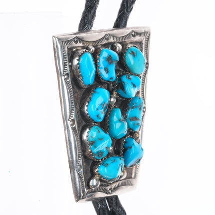 W Chee Vintage Navajo sterling silver turquoise cluster bolo tie
