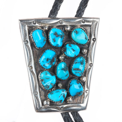 W Chee Vintage Navajo sterling silver turquoise cluster bolo tie