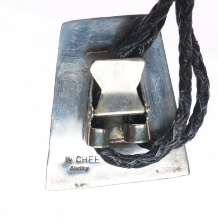 W Chee Vintage Navajo sterling silver turquoise cluster bolo tie