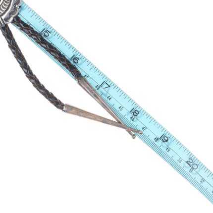Big vintage Navajo sterling silver deep stamped concho style bolo tie