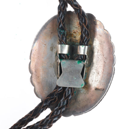 Big vintage Navajo sterling silver deep stamped concho style bolo tie