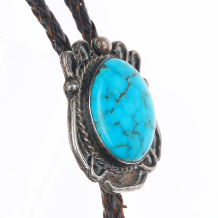 c1960 c-31 Vintage Navajo sterling silver spiderweb turquoise bolo tie