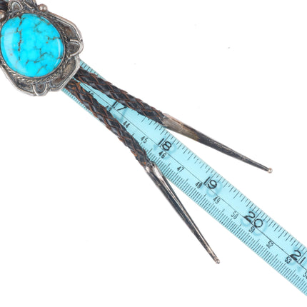 c1960 c-31 Vintage Navajo sterling silver spiderweb turquoise bolo tie