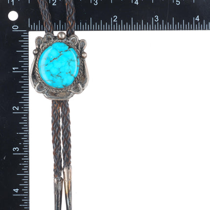 c1960 c-31 Vintage Navajo sterling silver spiderweb turquoise bolo tie