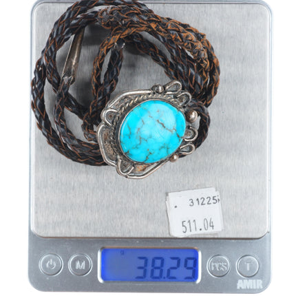 c1960 c-31 Vintage Navajo sterling silver spiderweb turquoise bolo tie