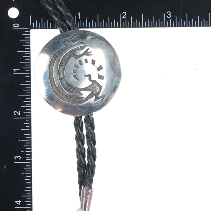 Bill Setalla Hopi Vintage sterling silver overlay style bolo tie salamander