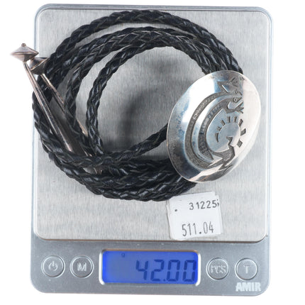 Bill Setalla Hopi Vintage sterling silver overlay style bolo tie salamander
