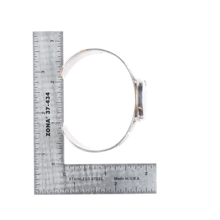 6.5" Retro Tabra Sterling silver Ammonite fossil Garnet cuff bracelet