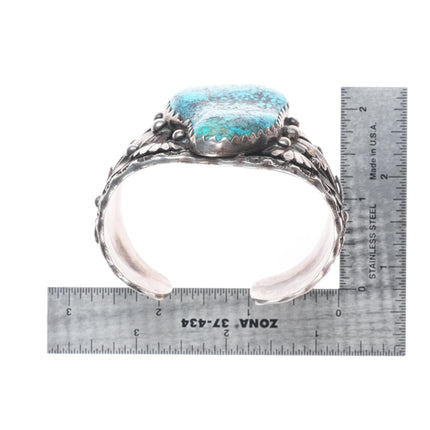 6.5" 1970's Vintage ET Navajo sterling silver spiderweb turquoise cuff bracelet