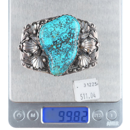 6.5" 1970's Vintage ET Navajo sterling silver spiderweb turquoise cuff bracelet