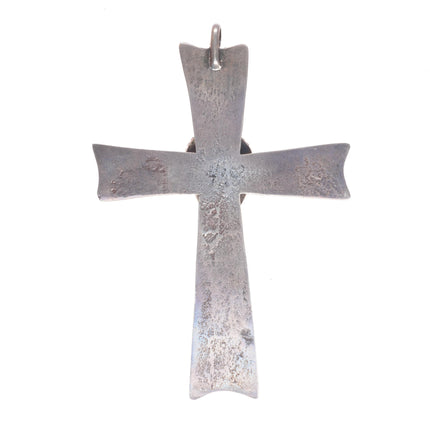 Big vintage Navajo Tufa cast sterling silver cross with turquoise