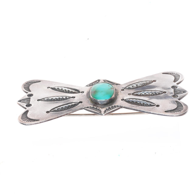 1940's Big Vintage Navajo sterling silver bowtie pin w/Royston turquoise