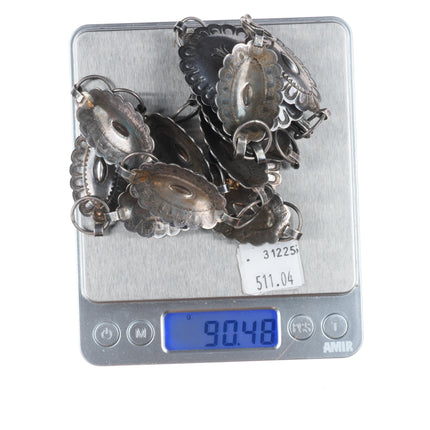 35.5" 40's-50's Vintage Navajo sterling silver link concho belt with turquoise