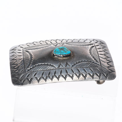 WD Vintage Navajo sterling silver nicely stamped belt buckle with turquoise