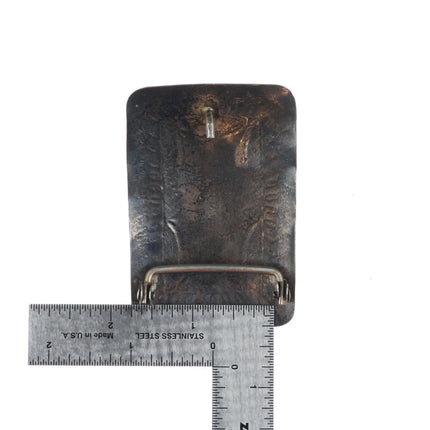 WD Vintage Navajo sterling silver nicely stamped belt buckle with turquoise