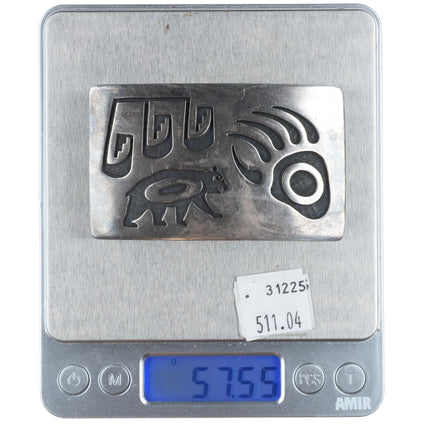 Vintage Hopi Overlay bear paw belt buckle sterling silver