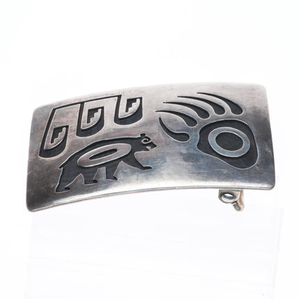 Vintage Hopi Overlay bear paw belt buckle sterling silver
