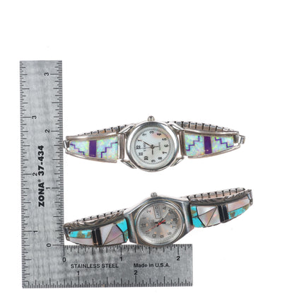 4 Vintage Navajo sterling silver channel inlay/turquoise ladies watch tips