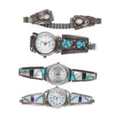 4 Vintage Navajo sterling silver channel inlay/turquoise ladies watch tips
