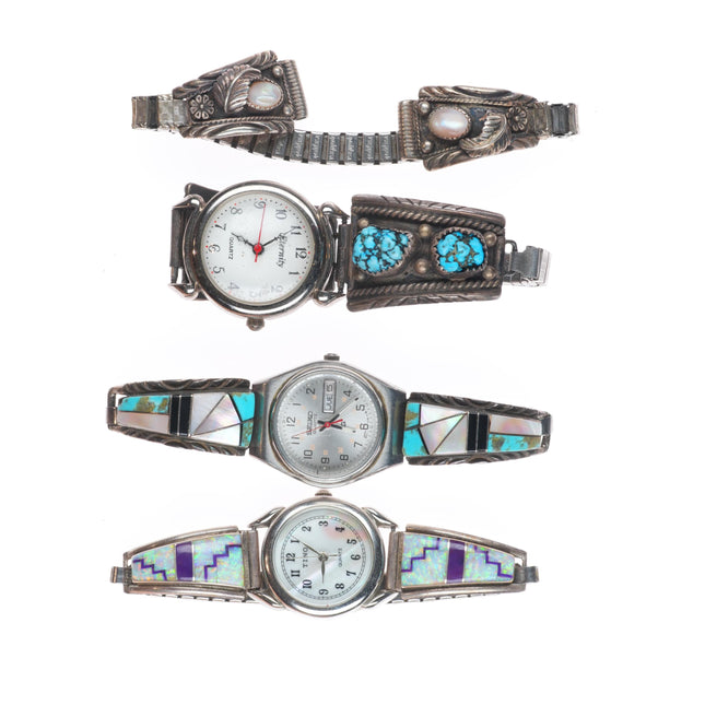4 Vintage Navajo sterling silver channel inlay/turquoise ladies watch tips